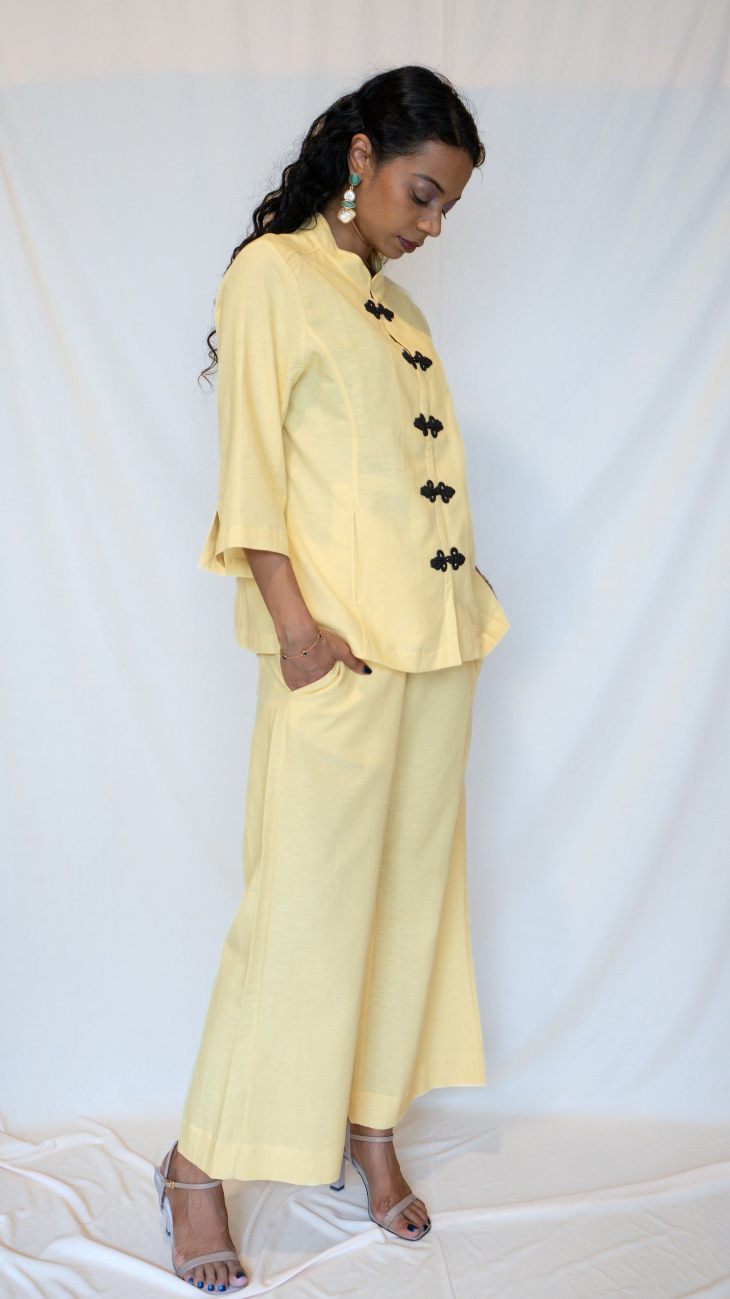 Butter Yellow Chinese Jacket Co-ord Set