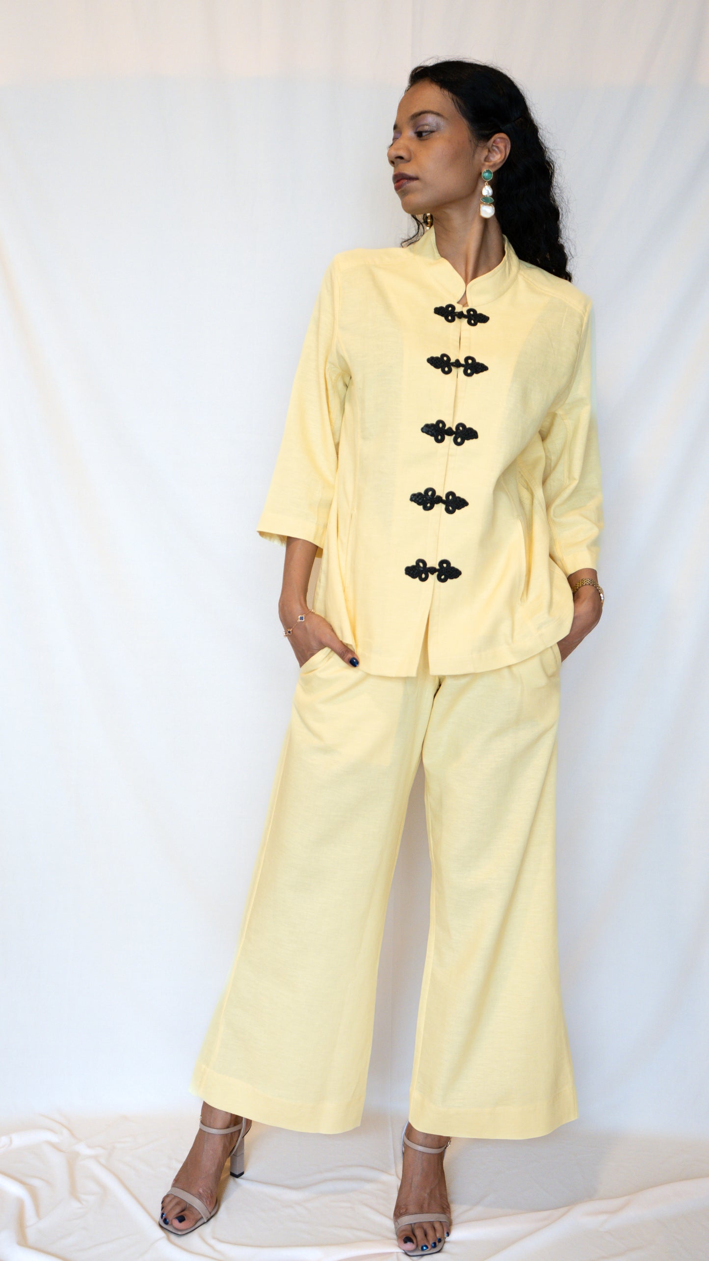 Butter Yellow Chinese Jacket Co-ord Set