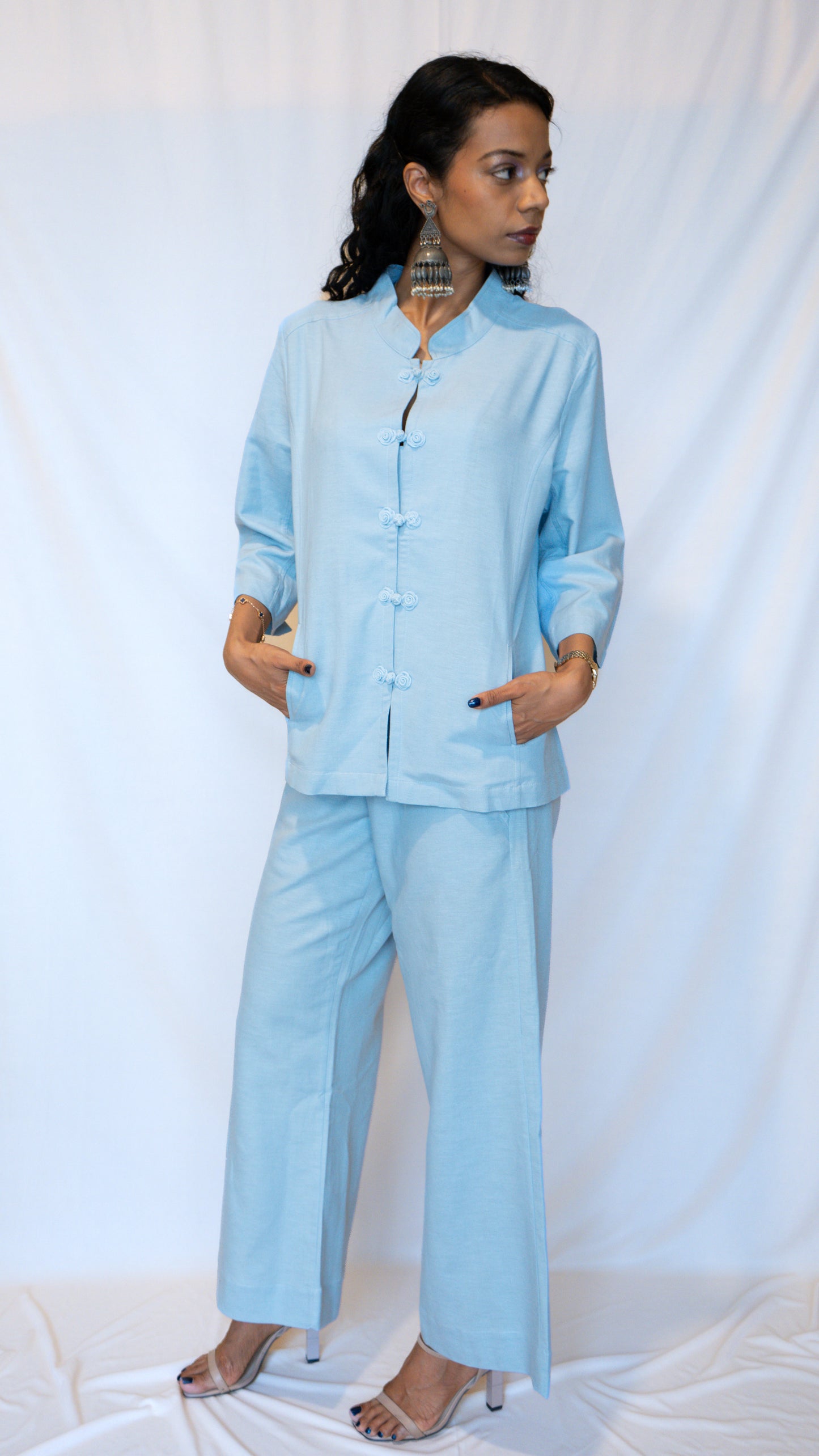 Powder Blue Chinese Jacket Co-ord Set