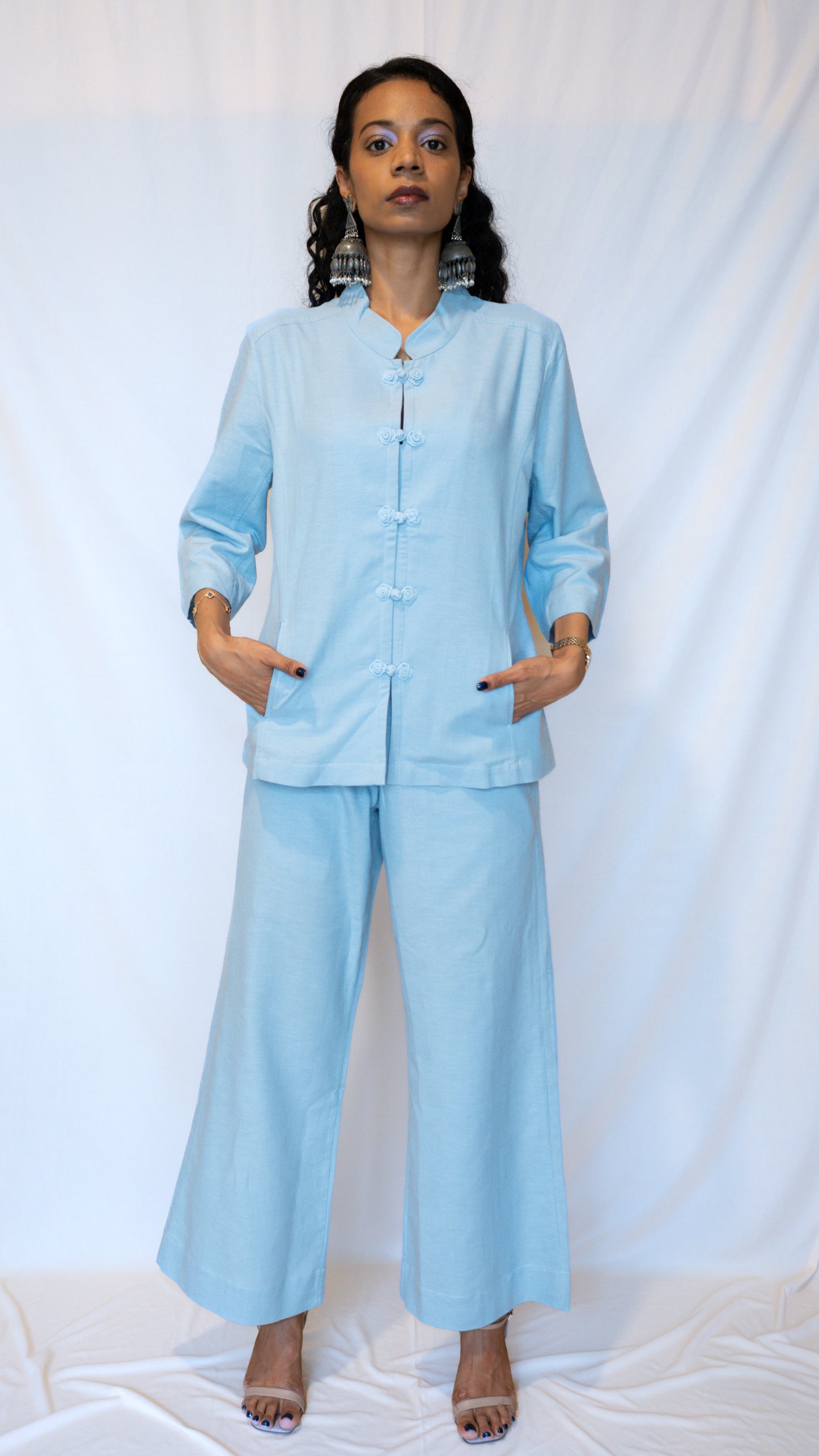Powder Blue Chinese Jacket Co-ord Set